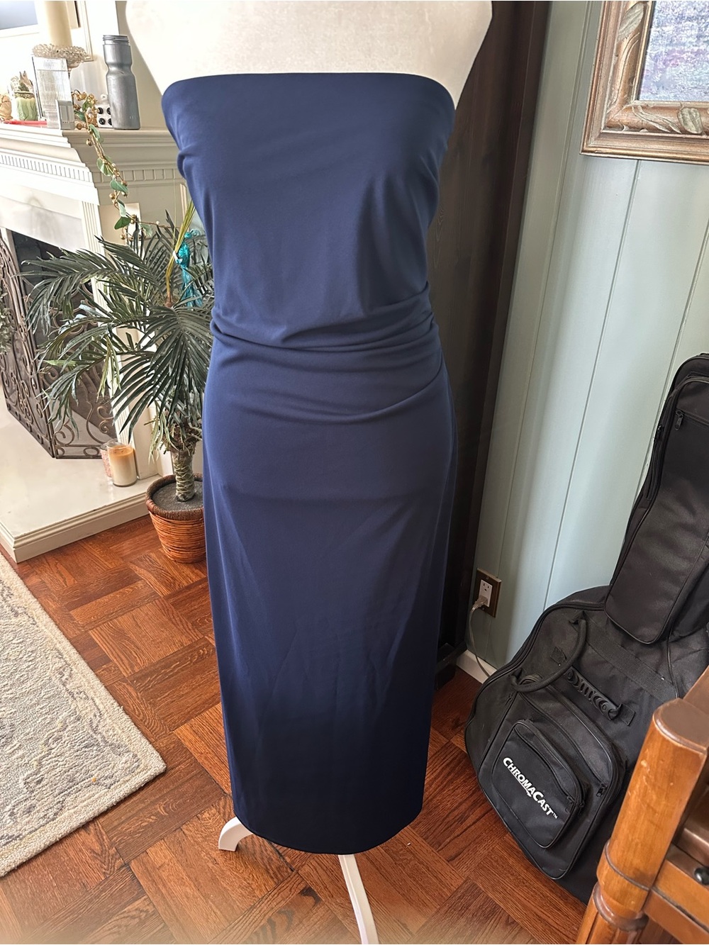 Wayf Strapless Navy Midi Dress